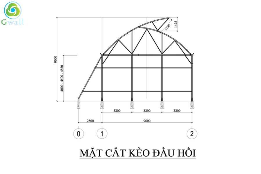 Bản vẽ thiết kế nhà kính 1 mái hở cố định