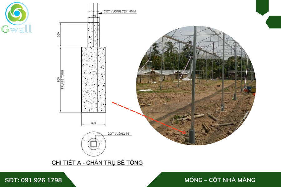 Phần móng cột nhà của nhà kính