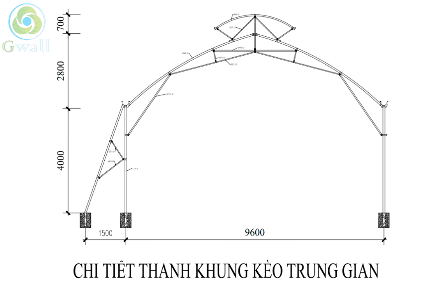 Chi tiết bản thiết kế mô hình nhà màng mái hở 2 bên
